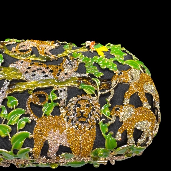 Retired Off Park Collection Swarovski Crystal & Enamel Jungle Theme Clutch